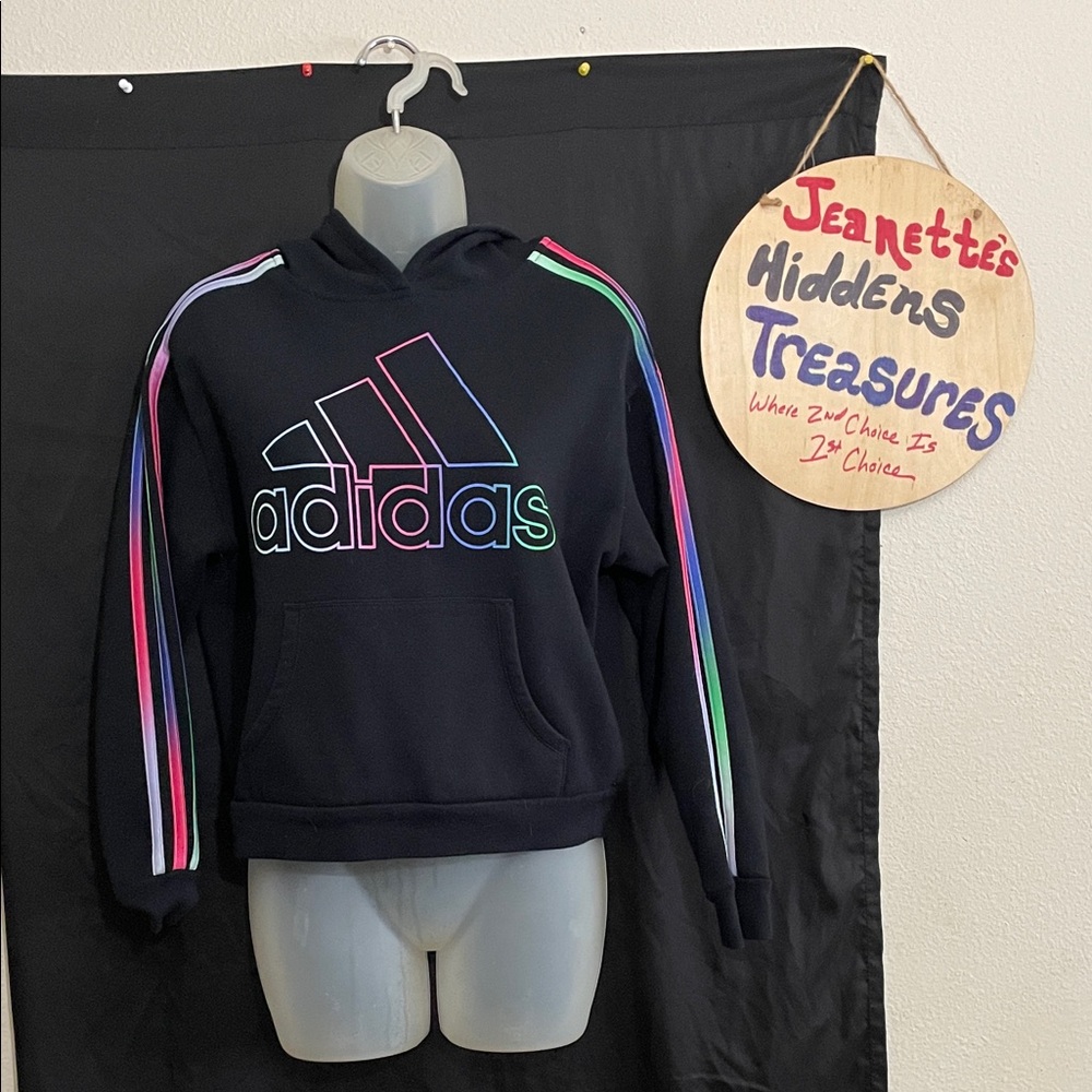 💥NEW ITEM💥Adidas Navy Hoodie with Vibrant Stripes